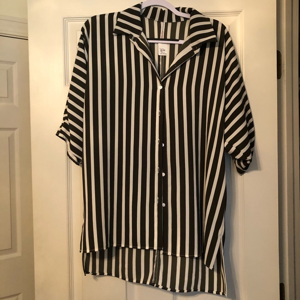 My story Monochrome Striped Button Down Shirt
